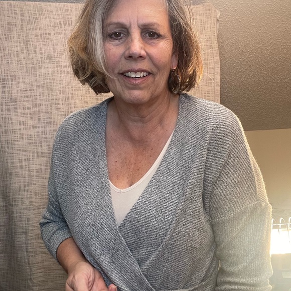 Gray wrap sweater, wrap cardigan - Picture 5 of 5